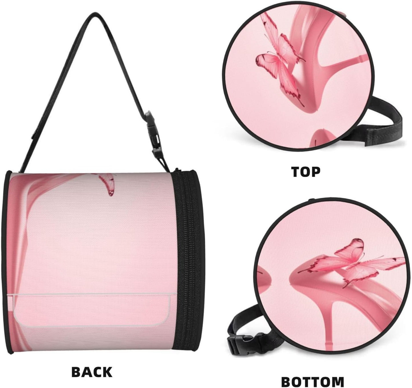 Oxford Cylinder Tissue Holder, Round Tissue Container Pink High Heels Shoes Butterfly - 6.3''X6.3'' Portable Toilet Paper Roll Cover Tissue Box for Home Car Camping Office Travel