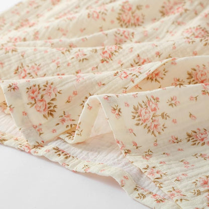 Womens Robe, Cotton Gauze 3/4 Sleeve Floral Long Bath Robe Soft Bathrobe House Coat Sleepwear