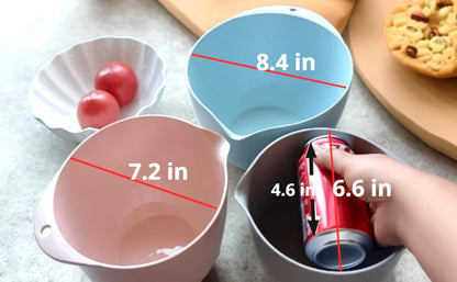 3 Mixing Bowls Set with Lids,Grips,Pour Spout and TPR Bottom, Plastic Nesting Bowl Use for Kitchen Cooking-Prep,Serving,Baking Bread Cake,Pancake,Non-slip,Dishwasher Safe,3Qt,2Qt,1.5Qt,Pink