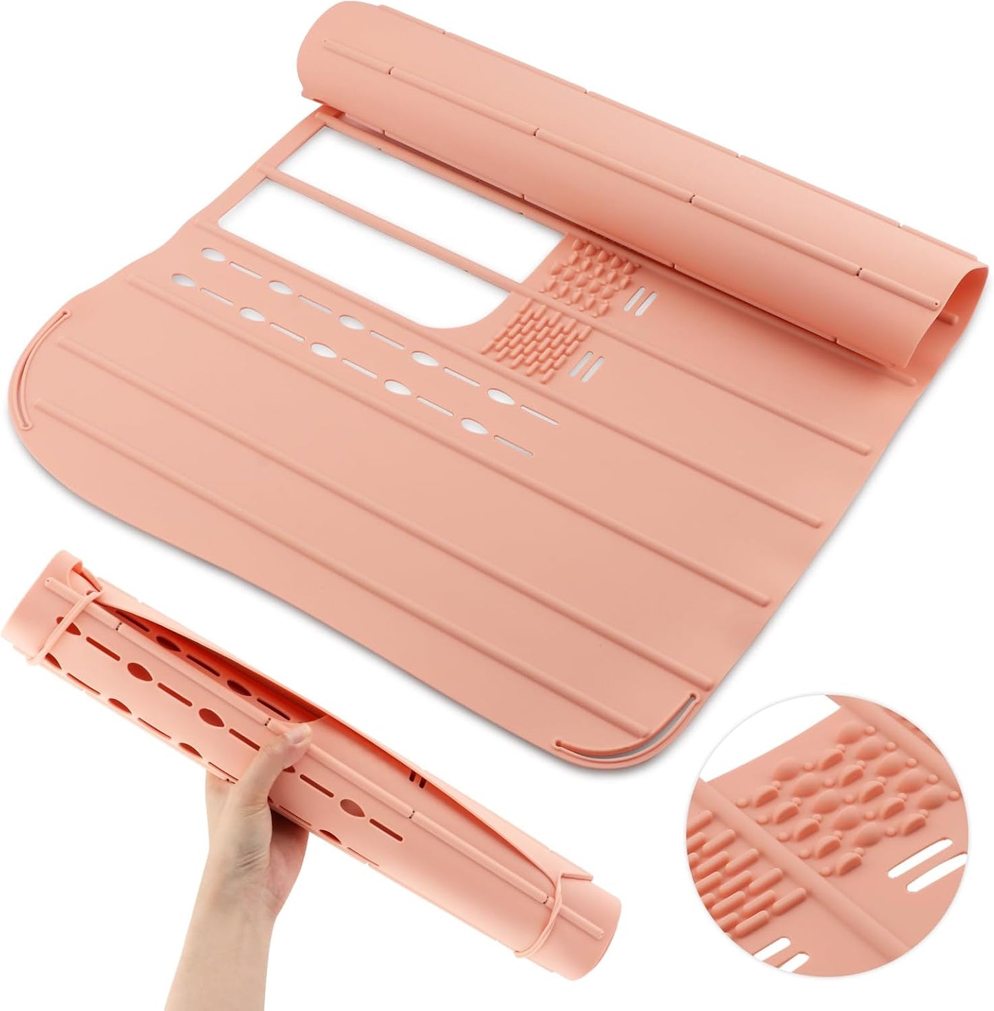 Bathroom Sink Cover For Counter Space Makeup,Bathroom Foldable Sink Cover,Silicone Beauty Makeup Brush Cleaning Mat,for Beauty Tools, Bathroom Sink Organizer Countertop(Light Pink)