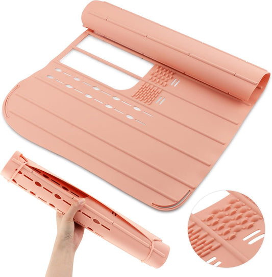 Bathroom Sink Cover For Counter Space Makeup,Bathroom Foldable Sink Cover,Silicone Beauty Makeup Brush Cleaning Mat,for Beauty Tools, Bathroom Sink Organizer Countertop(Light Pink)