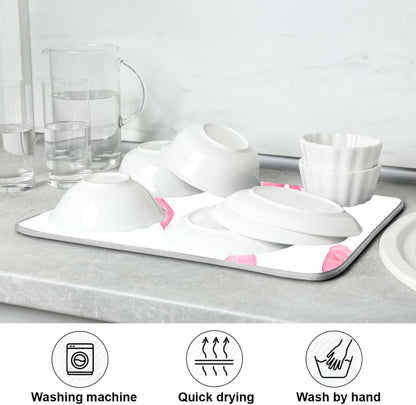Light Pink Bows Watercolor Dish Drying Mat Absorbent Dishes Drainer Rack Mats Microfiber Reversible Dish Drying Pad Fast Dry Kitchen Accessories 16x18in For Kitchen Counter