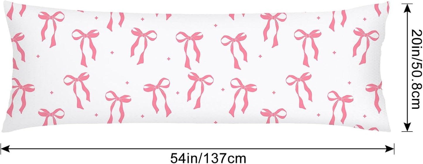 Pink Ribbon Bow Lumbar Pillow Cover 14x36 Long Body Pillow Covers for Bed,Decorative Accent Throw Pillows Cover with Zipper Bedroom Decor Pillows Cases White and Pink Couch Pillowcase for Sofa