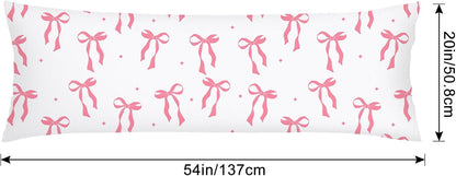 Pink Ribbon Bow Lumbar Pillow Cover 14x36 Long Body Pillow Covers for Bed,Decorative Accent Throw Pillows Cover with Zipper Bedroom Decor Pillows Cases White and Pink Couch Pillowcase for Sofa