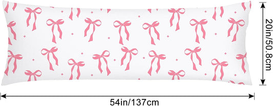 Pink Ribbon Bow Lumbar Pillow Cover 14x36 Long Body Pillow Covers for Bed,Decorative Accent Throw Pillows Cover with Zipper Bedroom Decor Pillows Cases White and Pink Couch Pillowcase for Sofa