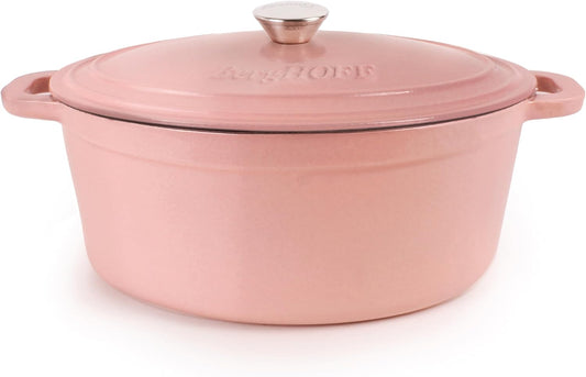 BergHOFF Neo Enameled Cast Iron 8qt. Oval Dutch Oven, Matching Lid, Oven safe Up to 400°F, Pink