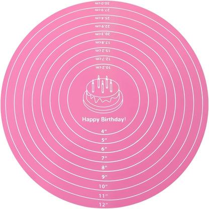 Silicone Baking Mat Cake Mat Silicone Cake Mat Silicone Baking Mat with Measurements for CakeTurntable Stand Non-Stick Heat Resistant Pastry Baking Sheet -Pink