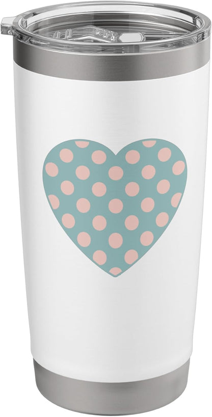 Cute Dusty Teal and Peach Pink Polka Dot Aesthetic Pattern Stainless Steel Insulated Tumbler