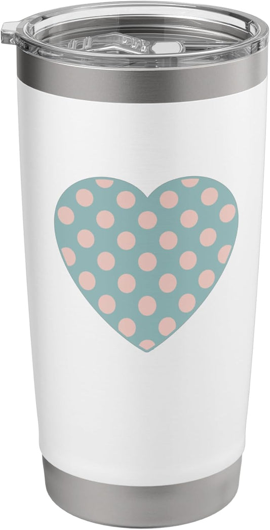 Cute Dusty Teal and Peach Pink Polka Dot Aesthetic Pattern Stainless Steel Insulated Tumbler