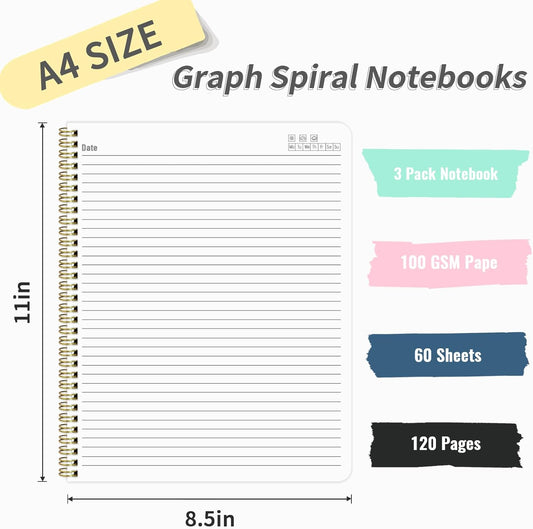 Pink Spiral Notebook 8.5" x 11"- A4 Large College Ruled Notebook for Work Women, 120 Pages 100GSM Thick Hardcover Spiral Writing Journal