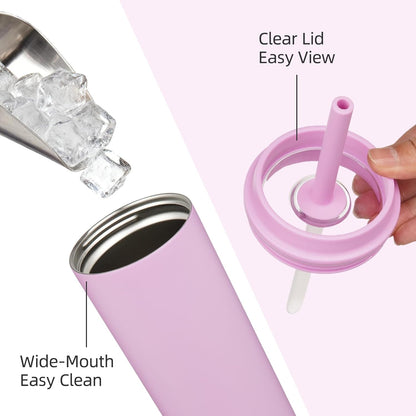 BJPKPK Insulated Tumbler with Lid and Straw,20 oz Stainless Steel Travel Coffee Mug,Spill Proof Thermal Cup,Keep Drinks Cold and Hot,Light Pink