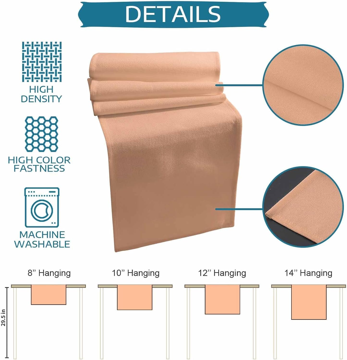 Peach Fuzz Table Runners 108 Inches Long, Cotton Linen Fabric Table Runner Dresser Scarf, Pure Peach Tone Solid Color Simple Minimalism Art Tablerunner for Party/Kitchen/Dinner/Wedding 13''x108''
