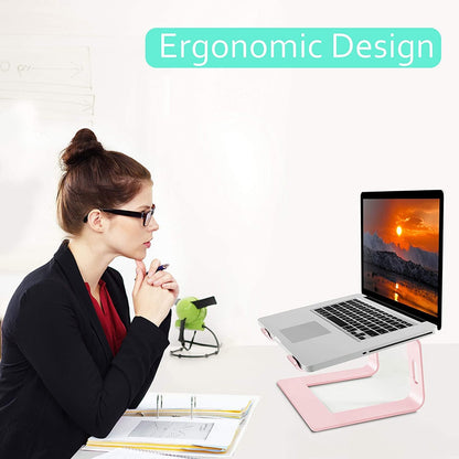 Orionstar Ergonomic Laptop Stand, Premium 5mm Aluminum Riser for 10-15.6 Inch Notebook Computer, Tool-Free Detachable Elevator Holder for Desk Office, Sturdy Riser for Eye-Level Neck Relief (Pink)
