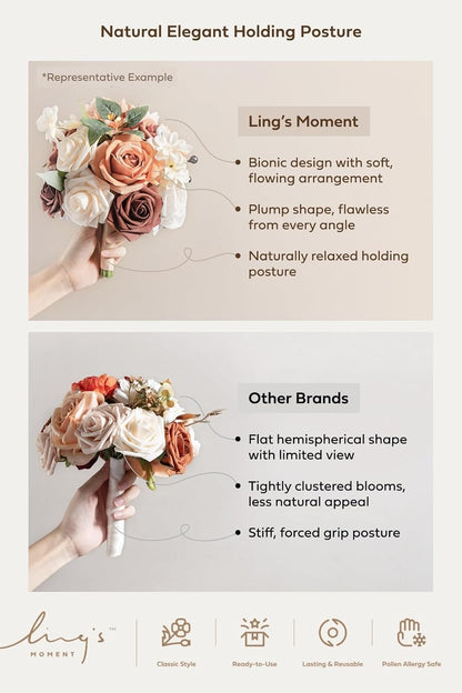 Ling's moment Artificial Flowers Marsala Red & Pink Bridesmaid Bouquet Set of 4, Wedding Flowers Bouquets for Bridesmaids, 7 Inch Bridal Bouquets for Bridesmaids, Wedding Decor, Ceremony, etc