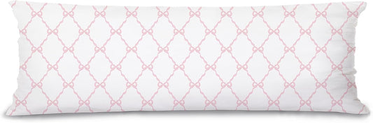 Coquette Preppy Pink Bow 20x54 Body Pillow Cover Case, Pink Coquette Room Decor, Preppy Room Dorm Decor, Girly Ribbon Grid Decorative Long Hug Pillow Cases for Bed Couch