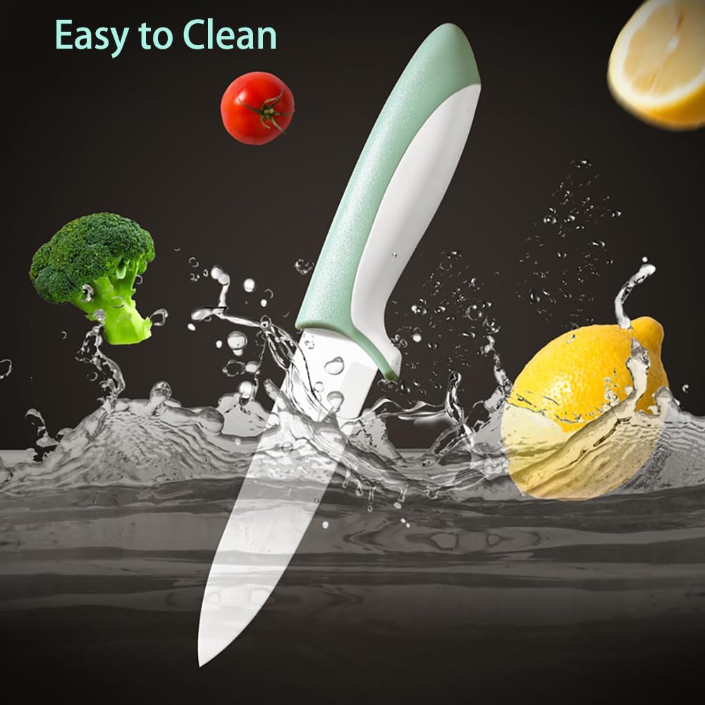 2 pcs ceramic knife - 4 Inch green and pink fruit knife with hippo shape cover, paring knife, use for fruit bread vegetable and meat (green and pink)