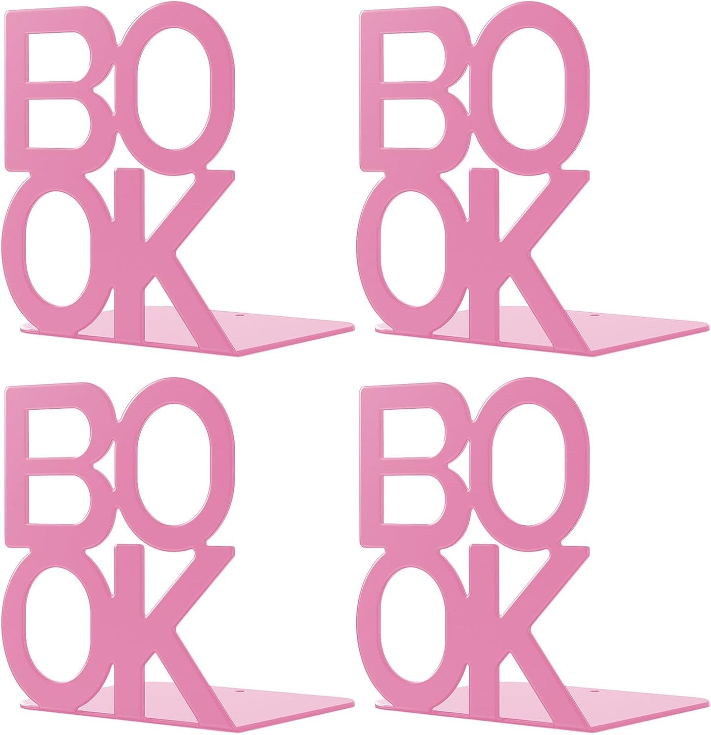 Book Ends - Decorative Metal Book Ends Supports for Bookrack Desk,Books, Unique Appearance Design,Heavy Duty (Pink, 2 Pair)