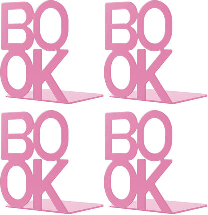 Book Ends - Decorative Metal Book Ends Supports for Bookrack Desk,Books, Unique Appearance Design,Heavy Duty (Pink, 2 Pair)