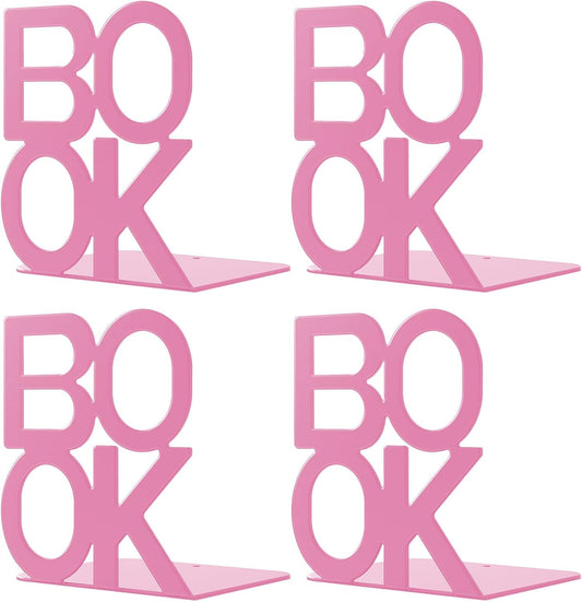 Book Ends - Decorative Metal Book Ends Supports for Bookrack Desk,Books, Unique Appearance Design,Heavy Duty (Pink, 2 Pair)