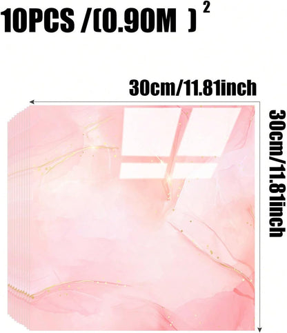 Chejiaye 10pcs Marble Peel and Stick Backsplash Waterproof Washroom Wall Panels, Peel and Stick Tile, PVC Foam Wall Panels for Kitchen,Bathroom,Living Room,Pink Wallpaper(Not Real Tile,11.8" x 11.8")