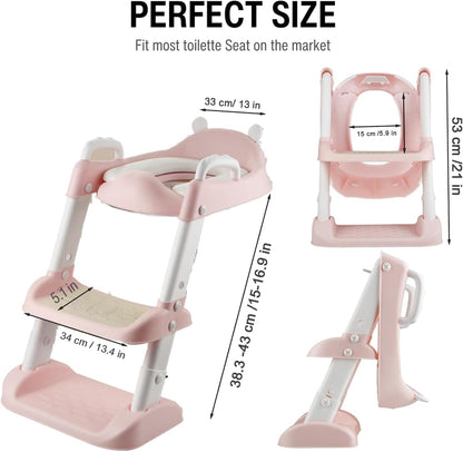 PandaEar Toilet Potty Training Seat with Step Stool Ladder, Comfortable Safe Potty Seat with Anti-Slip Pads Ladder for Kids Boys Girls Toddlers (Pink)
