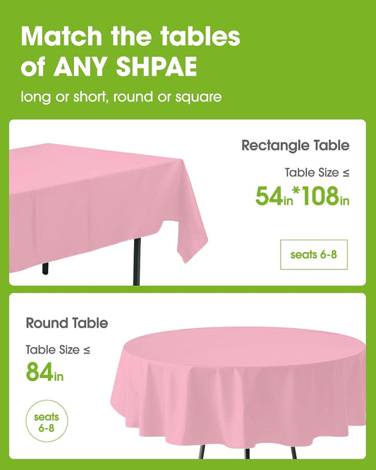Pureegg Plastic Table Cloth Disposable 12 Pack, 84'' Round Table Cloths, Easter Party, Valentines, Mothers Day Decorations, Tablecloths, Round, Pastel Plastic Cover, Leakproof & Sturdy, Pink