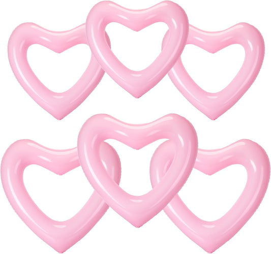 Lenwen 6 Pack Inflatable Heart Pool Float 43''/ 31'' Blow up Heart Shaped Swimming Tube for Valentines Wedding Bachelorette Bride Pool Floaty Beach Party Toys Gifts(Pink)