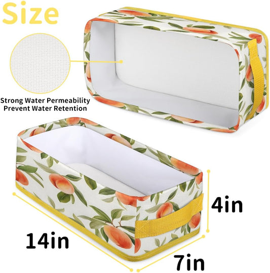 Peach Toilet Paper Basket Toilet Tank Fabric Storage Basket with Handles, Watercolor Peach Small Decor Baskets for Organizing Bathroom Toilet Tank Top