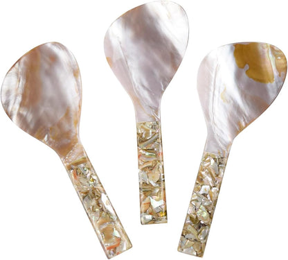 Natural Abalone Pearl Spoons – Handcrafted Round Handle Serving Utensils for Rice, Ice Cream & Salads | Restaurant & Home Kitchen Décor (Natural Pink)