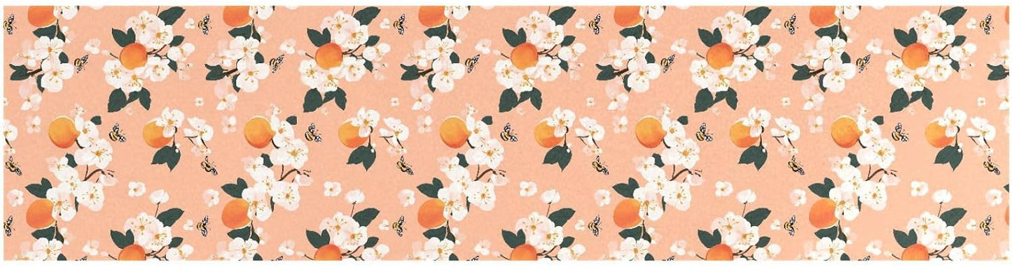 Cute Serviceberry Fruit Peach Table Runner Boho Wedding Ceremony Decorations 18x72in Reusable Green Table Runner