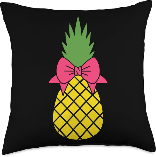 Pineapple Pink Bow Fruit Yellow Gift Cute Green Pineapple Pink Bow Throw Pillow, 18x18, Multicolor