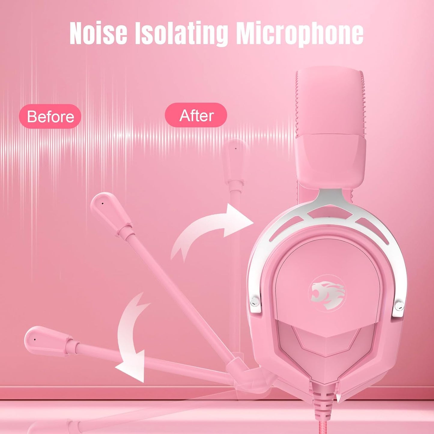 K98 Gaming Headset with Mic, Wired Over Ear Headphones for PC, PS5, PS4, Xbox One, 50mm Stereo Surround Sound, Aluminum Frame, Memory Foam Ear Cushions, Noise Cancelling Mic (Pink)