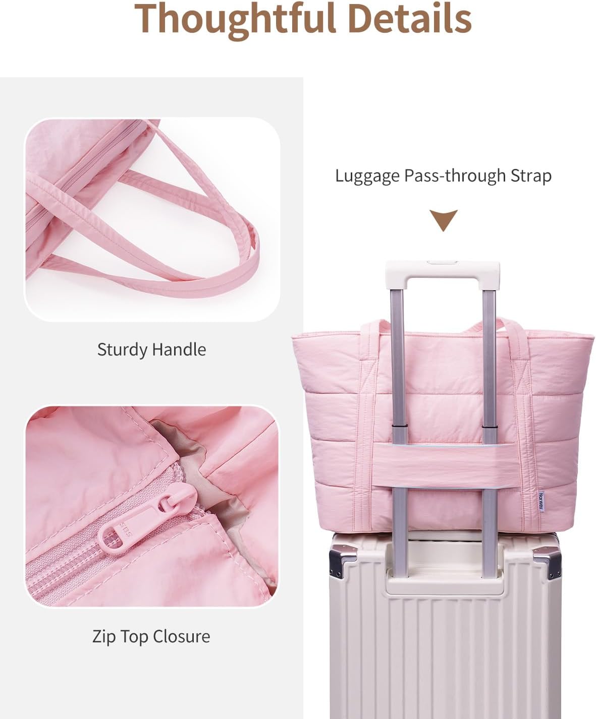 Narwey Nylon Puffer Tote Bag for Women, Puffy Work Nurse Teacher Tote Bag, Quilted Shoulder Bag for Travel, Gym, Gifts
