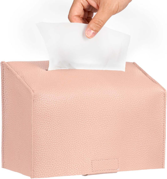 Livelab Paper Towels Cover Compatible with Kleenex Disposable Paper Hand Towels, PU Leather Tissue Box Holder Dispenser for Tabletop, Bathroom, Car, Office (LightPink)