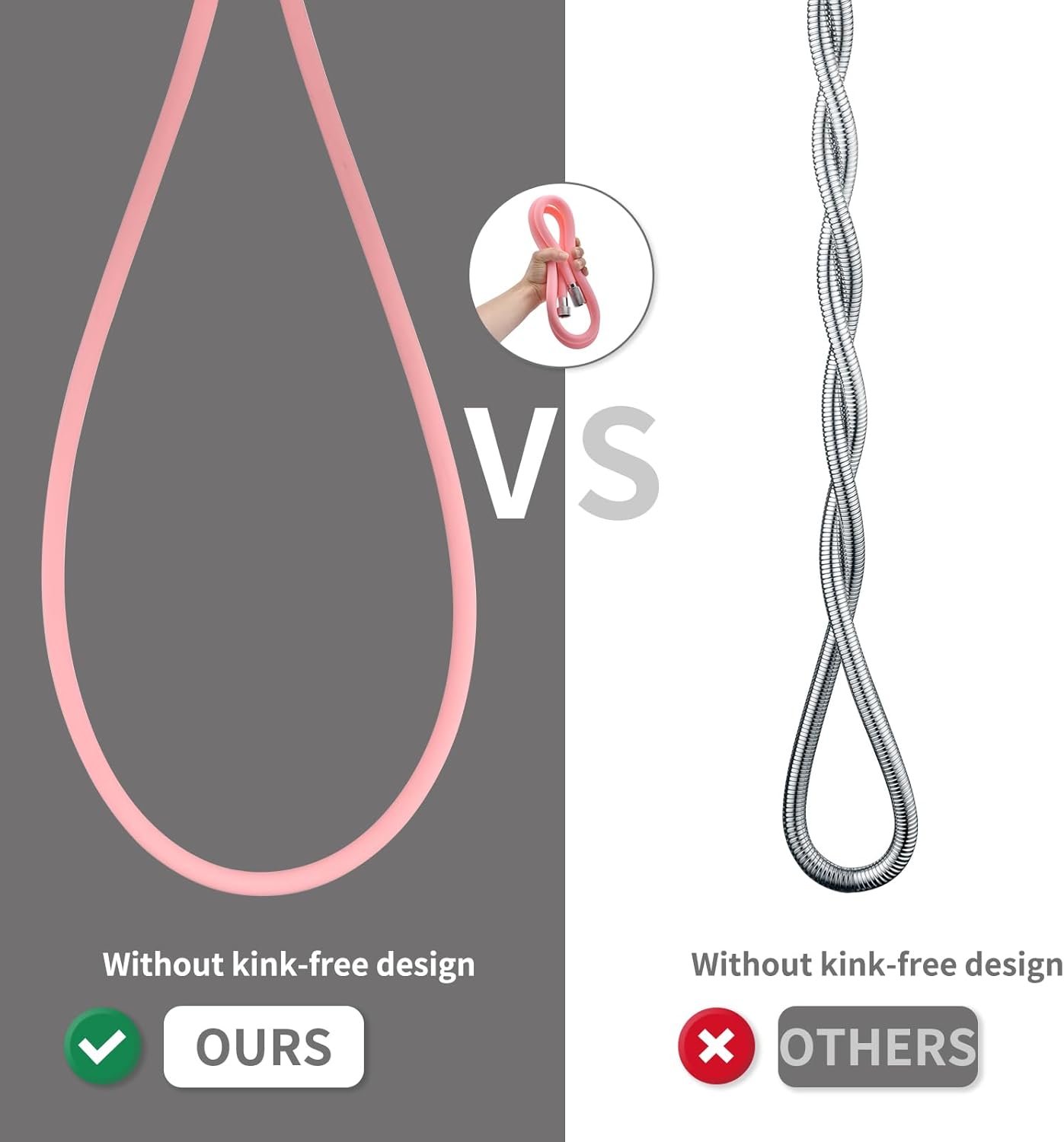 Silicone Shower Hose Extra Long,Explosion Proof Anti Winding Showerhead Hose,Used In Showerheads Spray Bidet Bathing Toilet Cleaning Flexible RV Shower Hoses Replacement (Pink, 59 In)