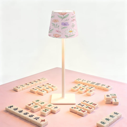 Cordless Mahjong Lamp Pastel Floral Daisies Tulips Wildflowers Soft Pink Small LED Lamp 3 Color Dimmable Rechargeable Lamps for Mah Jong Table Living Room Nightstand Desk Mahjong Gift for Lover