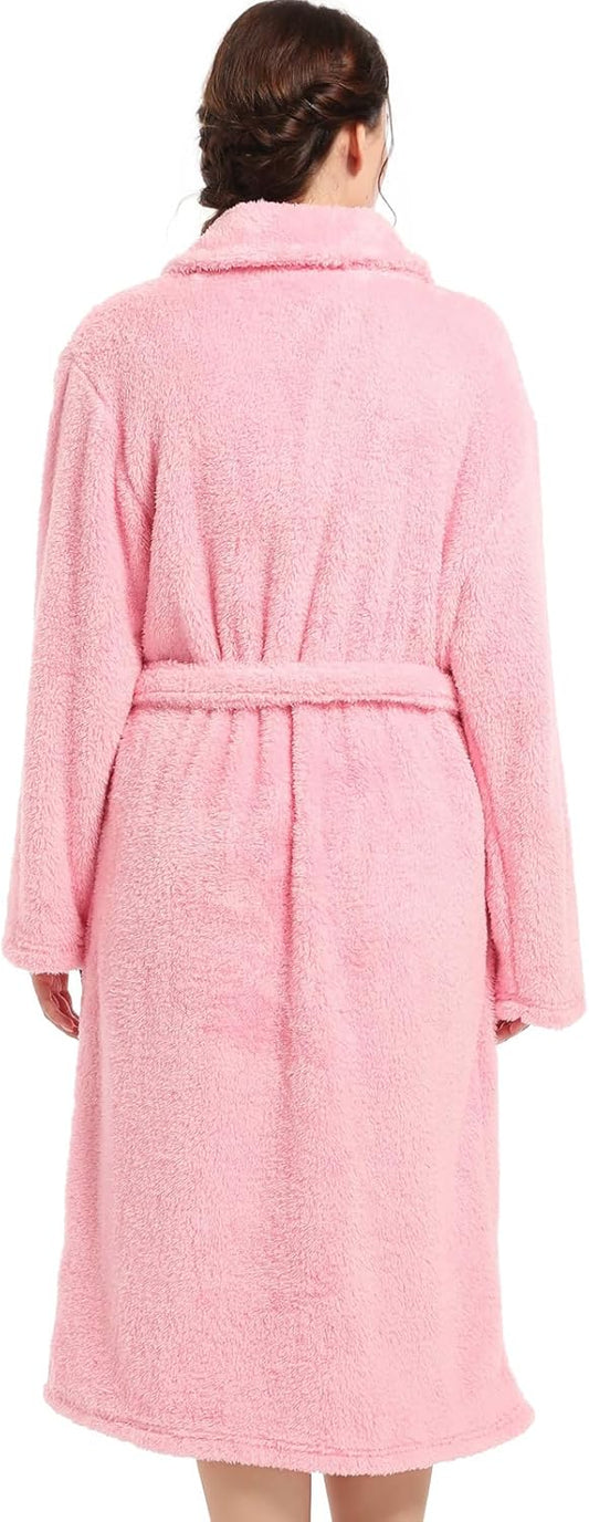 Inner Wish Womens Plush Fleece Robe, Cozy Warm Bathrobe Fuzzy Female Spa Robe With Pockets