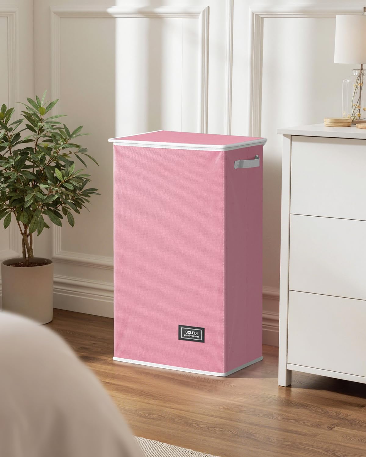 SOLEDI Laundry Hamper with Lid 100L Large & Tall Collapsible Laundry Basket, Clothes Hamper with Bag Removable Easy to Carry, Dirty Hampers for Bedroom, Bathroom, Dorm, College, Pink