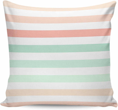 Throw Pillow Covers 18 x 18 Inch, Peach Pink Green Ombre Cotton Linen Pillows Cases, Farmhouse Stripe Modern Square Cushion Covers for Couch Sofa Bed