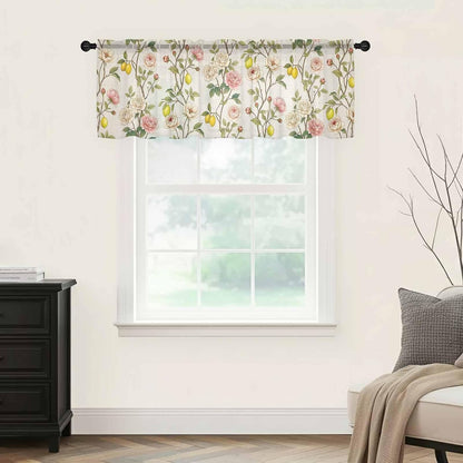 Spring Floral Sheer Curtains Valances for Windows Summer Lemons Farmhouse Art Rustic Chiffon Kitchen Valances for Cafe, Rod Pocket Voile Window Treatments Curtains for Living Room Bedroom, 54"x18"