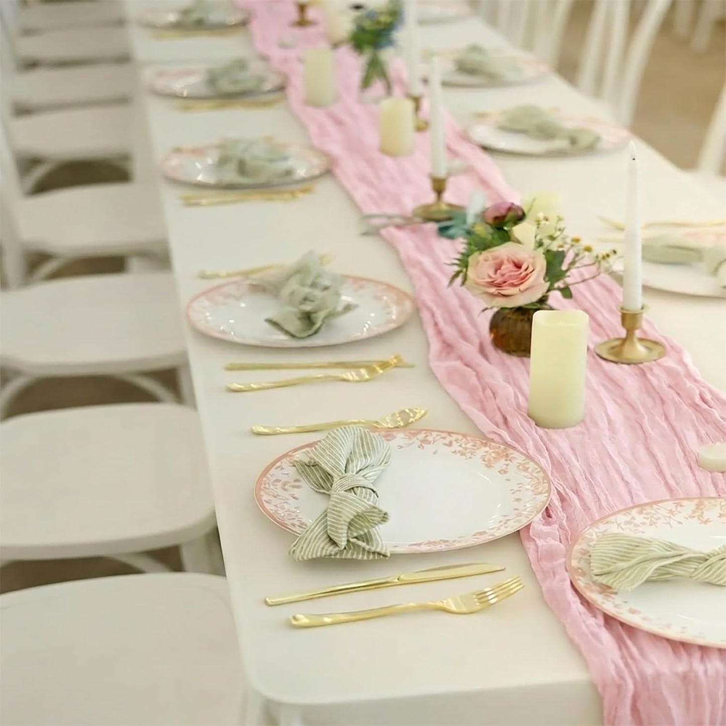 10 Pack Light Pink Cheesecloth Table Runner, 17x108 Inch, Long Gauze Fabric Table Decor for Wedding, Party, Baby Shower, Boho Rustic Farmhouse
