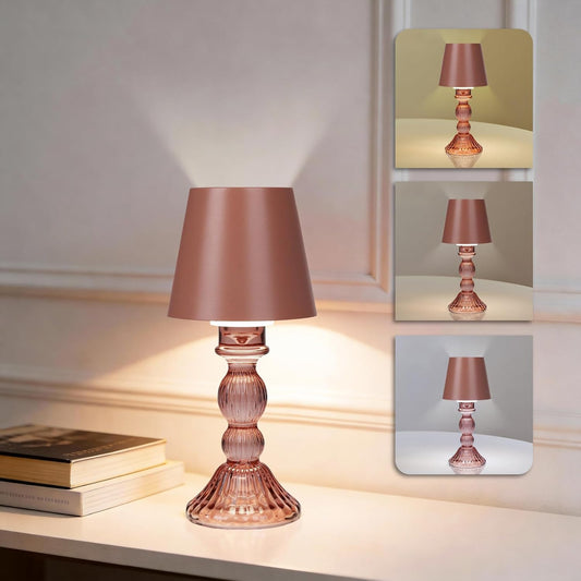 MJ PREMIER Cordless Table Lamp, Small Rechargeable Lamp with Touch Control, 9.5" H, 3 Color Stepless Dimming Battery Operated Lamps for Bedroom/Living Room/Bathroom/Kitchen/Corner/Entryway (Pink)