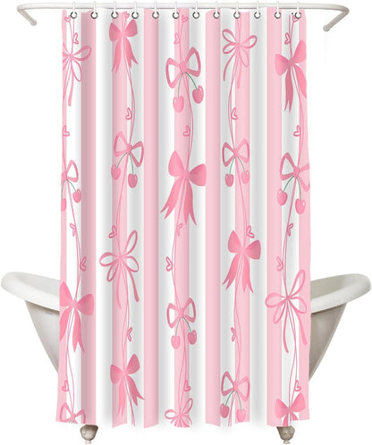 Cute Bowknot Bows Shower Curtain Cartoon Beautiful Pink Bow Shower Curtains Set,Modern Aesthetics Girl Bathroom Decor for Hotel Restroom 72x72 Inches YLDWMN2