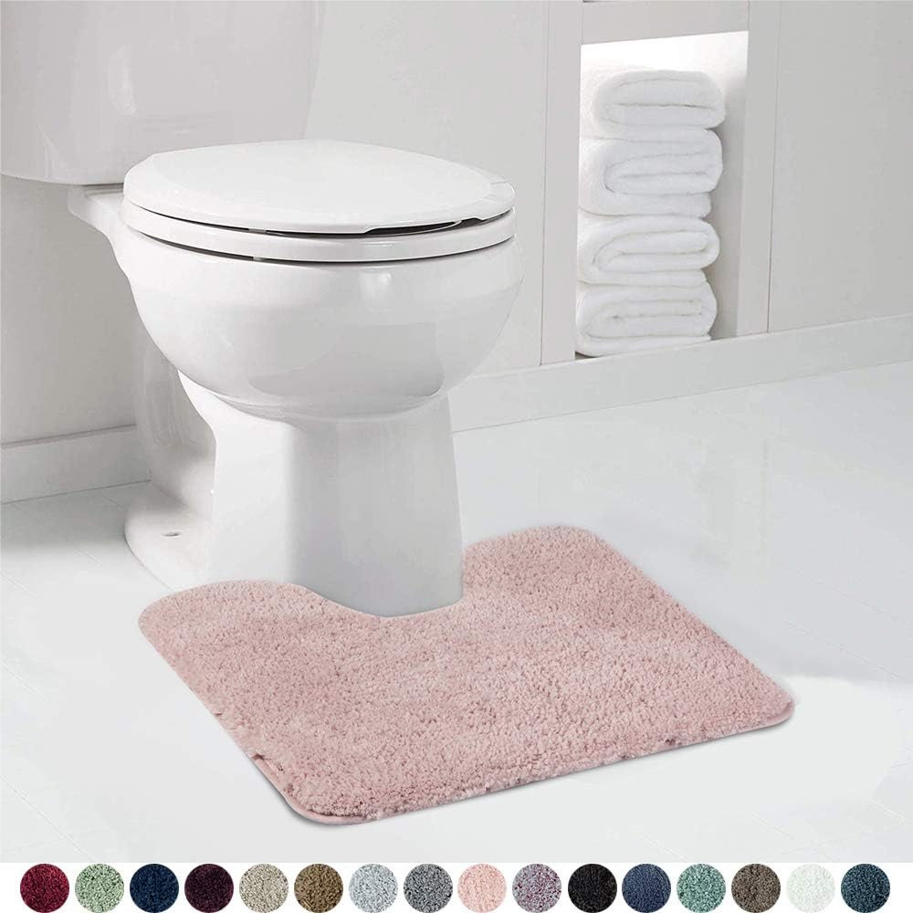Walensee Shaggy 2 Piece Bath Rug Set (Dusty Pink) - 20 x 24 U Shape Contour & 20 x 32 Bath Mat - Machine Wash/Dry - Plush Absorbent Non Slip