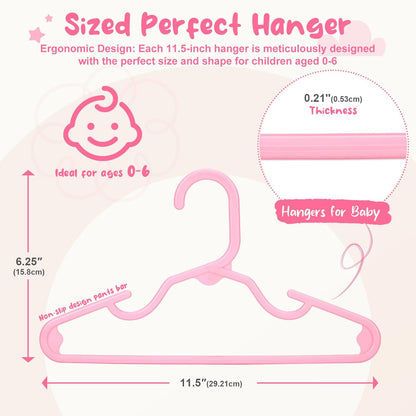 HOUSE DAY Premium Baby Hangers 20 Pack, 11 Inch Kids Plastic Hanger Pink, Slim Childrens Hangers for Infant, Toddler, and Child Clothes, Durable Baby Clothes Hanger for Closet