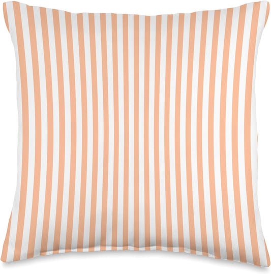 PEACH AND WHITE NARROW WIDTH STRIPES Throw Pillow