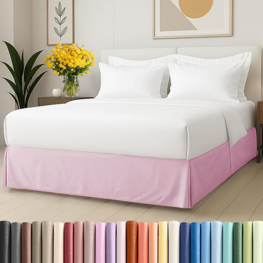 Pleated Bed Skirt Twin Size - 3 Sided Pleated Bed Skirt Twin - Soft, Easy Fit with 12 Inch Tailored Drop - Hotel Quality, Wrinkle Free & Fade Resistant - for Women, Men, Kids and Teens - Light Pink