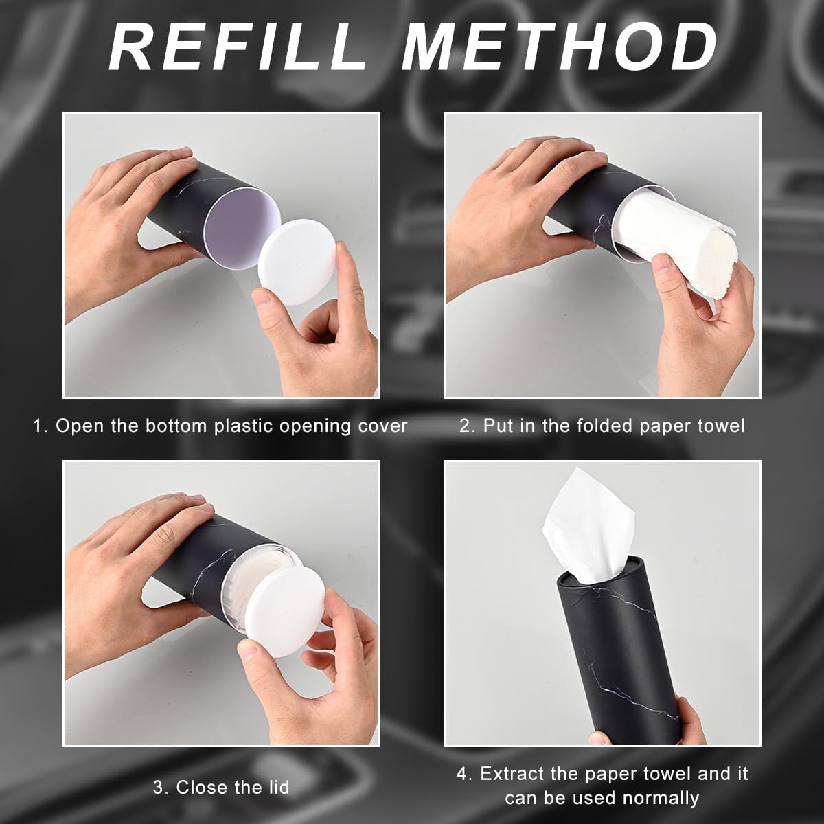 4PCS Car Tissue Holder, Car Cup Holder Convenient Travel Tissue Tube Box with Facial Tissues, Portable Round Tissues Holder Paper Towel Cylinder for Car Home Office (Marble Pink)