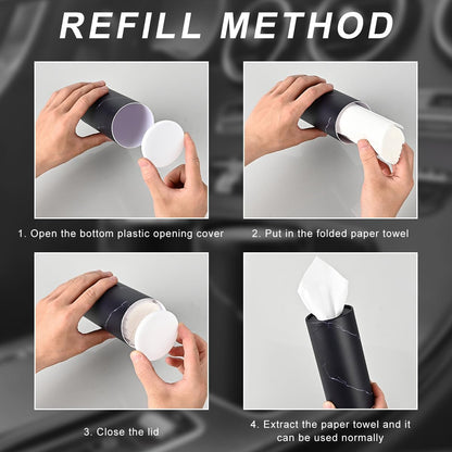 4PCS Car Tissue Holder, Car Cup Holder Convenient Travel Tissue Tube Box with Facial Tissues, Portable Round Tissues Holder Paper Towel Cylinder for Car Home Office (Marble Pink)