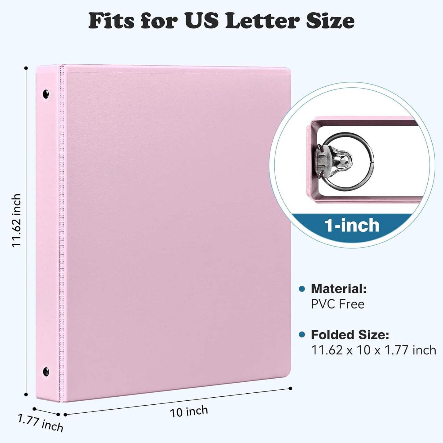1-inch 2-inch 3-Ring Binder with Pockets, Basic Binders 1''2'' Color Binders, Holds Letter Size 8.5'' x 11'',200/450 Sheet Capacity, Bundle 6 Pack for Back to School (1'' Pink - 6 Packs)